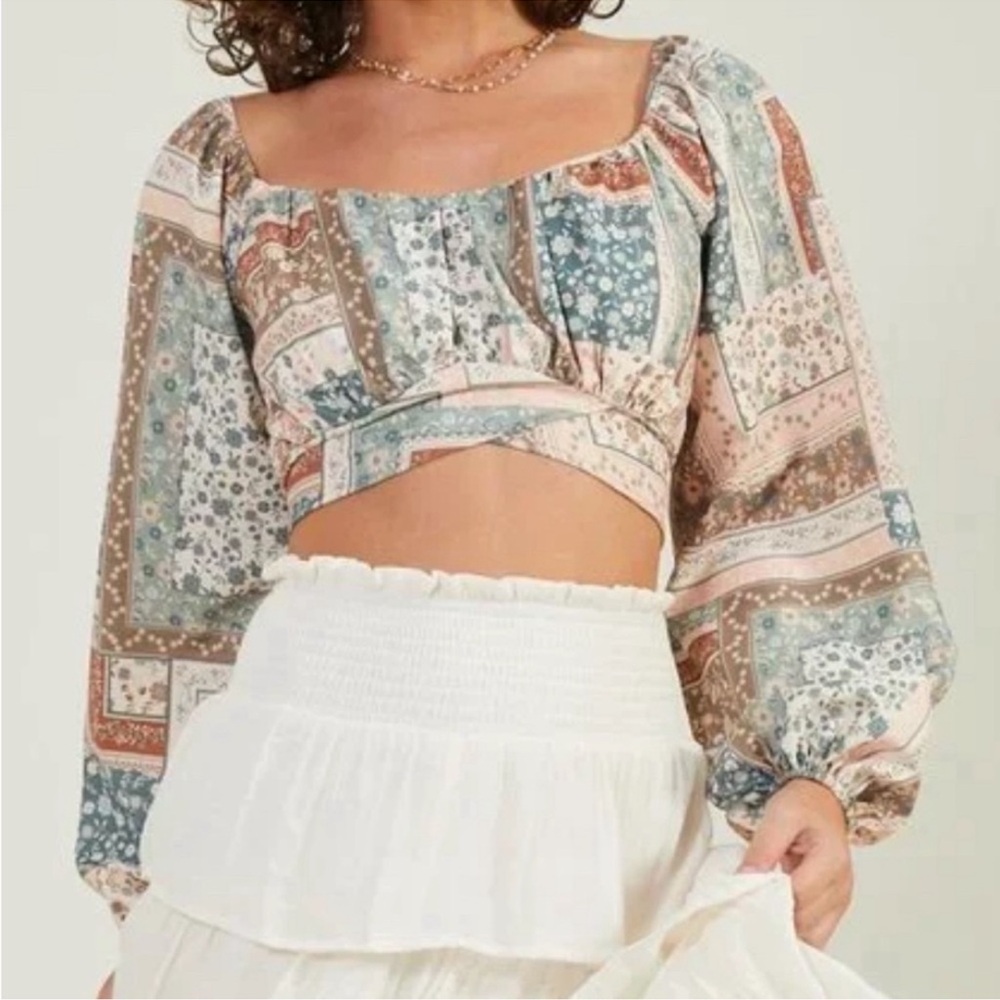 ALTAR'D STATE NWT Boho Patchwork Balloon Sleeve T… - image 3